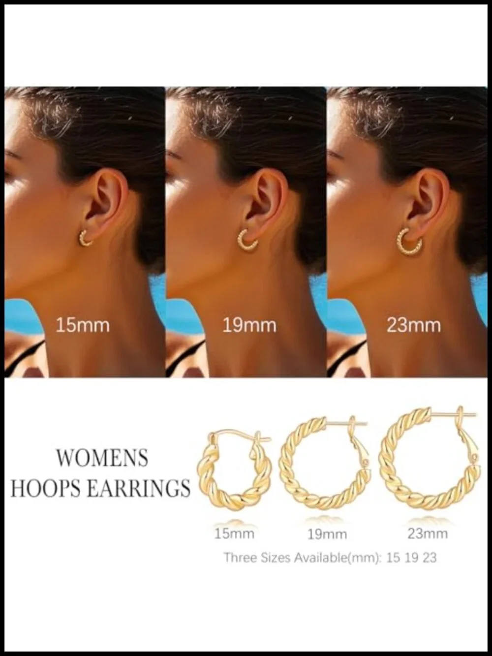 14k Gold Plated Twisted Hoop Earrings for Women Hypoallergenic Lightweight